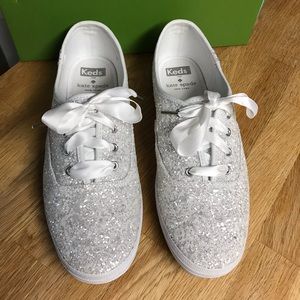 Kate Spade White Glitter Keds Sneakers